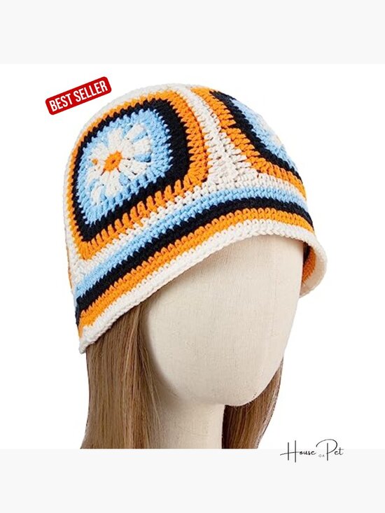 Handmade Crochet Knitted Bucket Hat Floral Pattern Adjustable